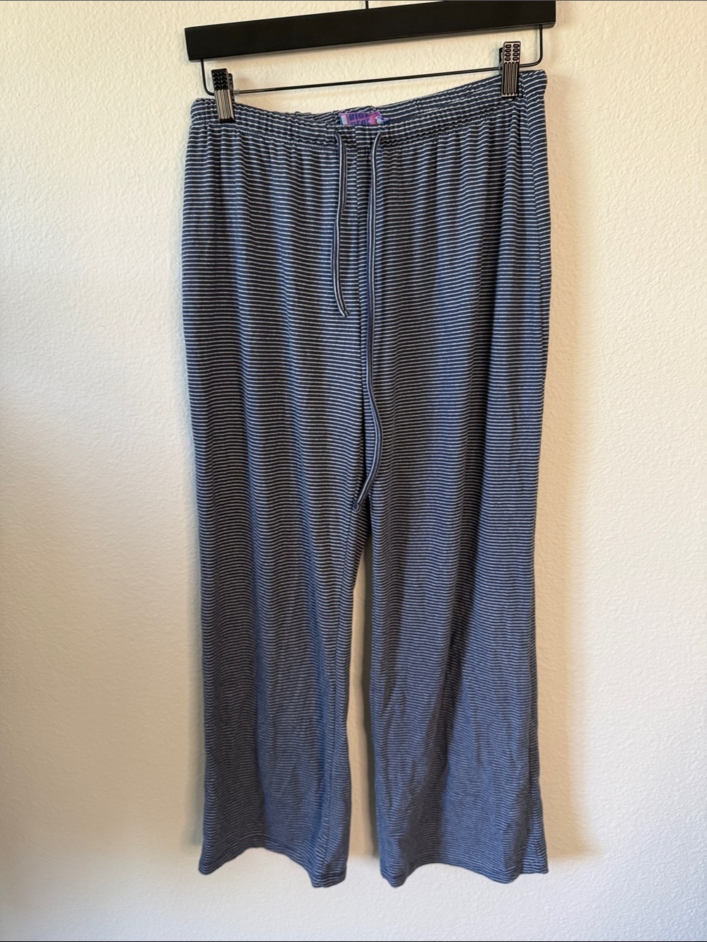 Navy White Striped Lounge Pajama Pants Elastic Drawstring Waist Size L